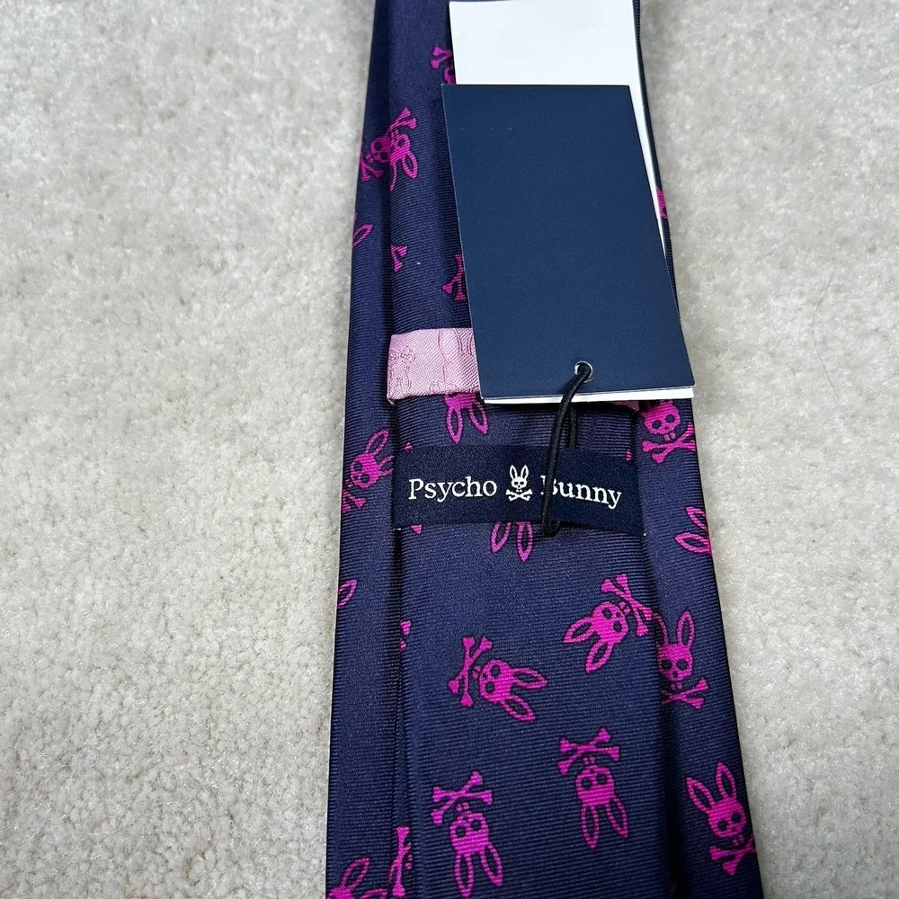 Psycho Bunny Men's 100% Silk Tie Logo All Over Print 58x3 Slim Woven